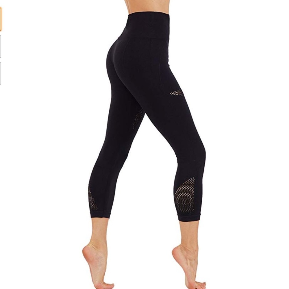 Solid Black yoga leggings pants mesh